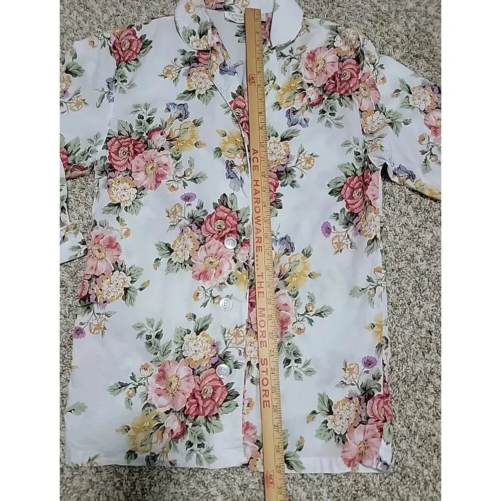 VICTORIA'S SECRET Gold Label Vtg Floral Pajama Set W/Long Shorts Modest Sz S HTF